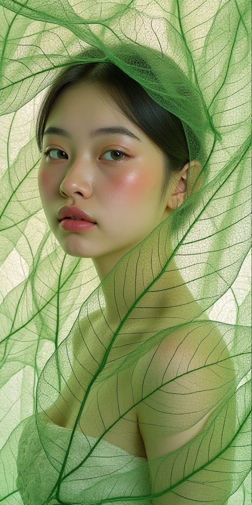 create a beautiful lady,  claue monet style,  leaf veins on Tensor.Art