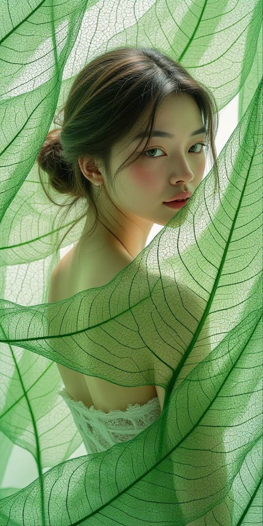 create a beautiful lady,  claue monet style,  leaf veins on Tensor.Art
