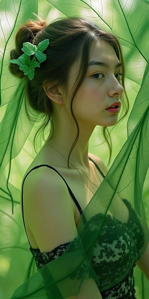 create a beautiful lady,  claue monet style,  leaf veins on Tensor.Art