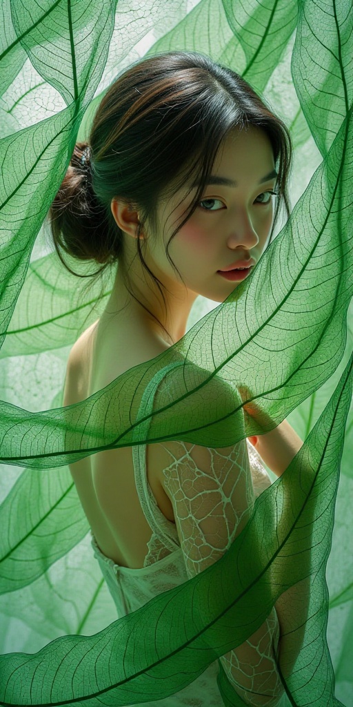 create a beautiful lady,  claue monet style,  leaf veins on Tensor.Art