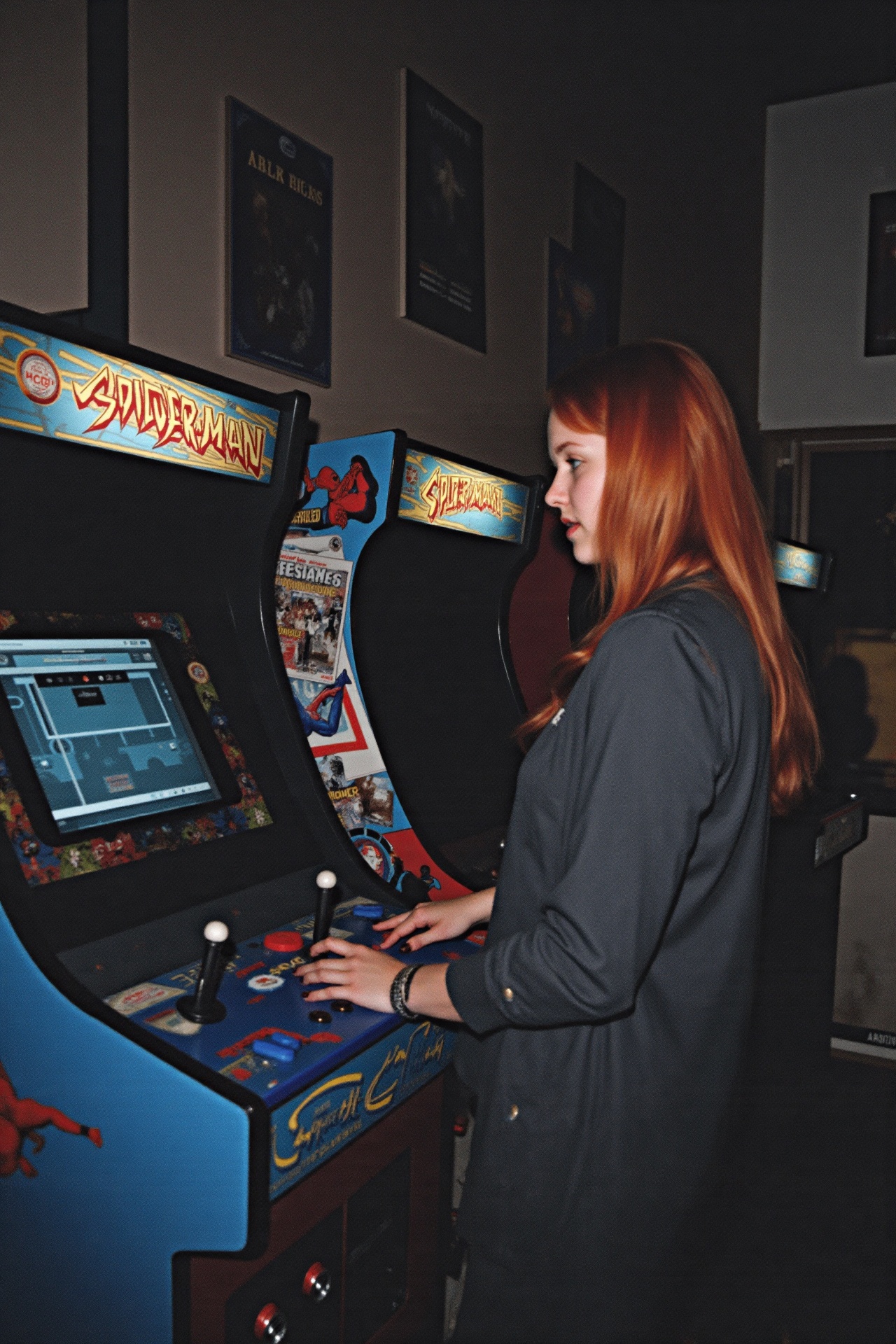 A candid,  atmospheric shot of a young woman with long,  reddish-brown hair on Tensor.Art
