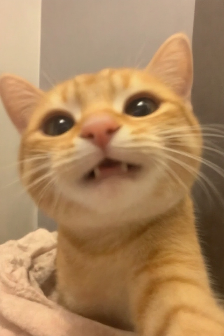 a kitten selfie,  close up look,  cat smile on Tensor.Art