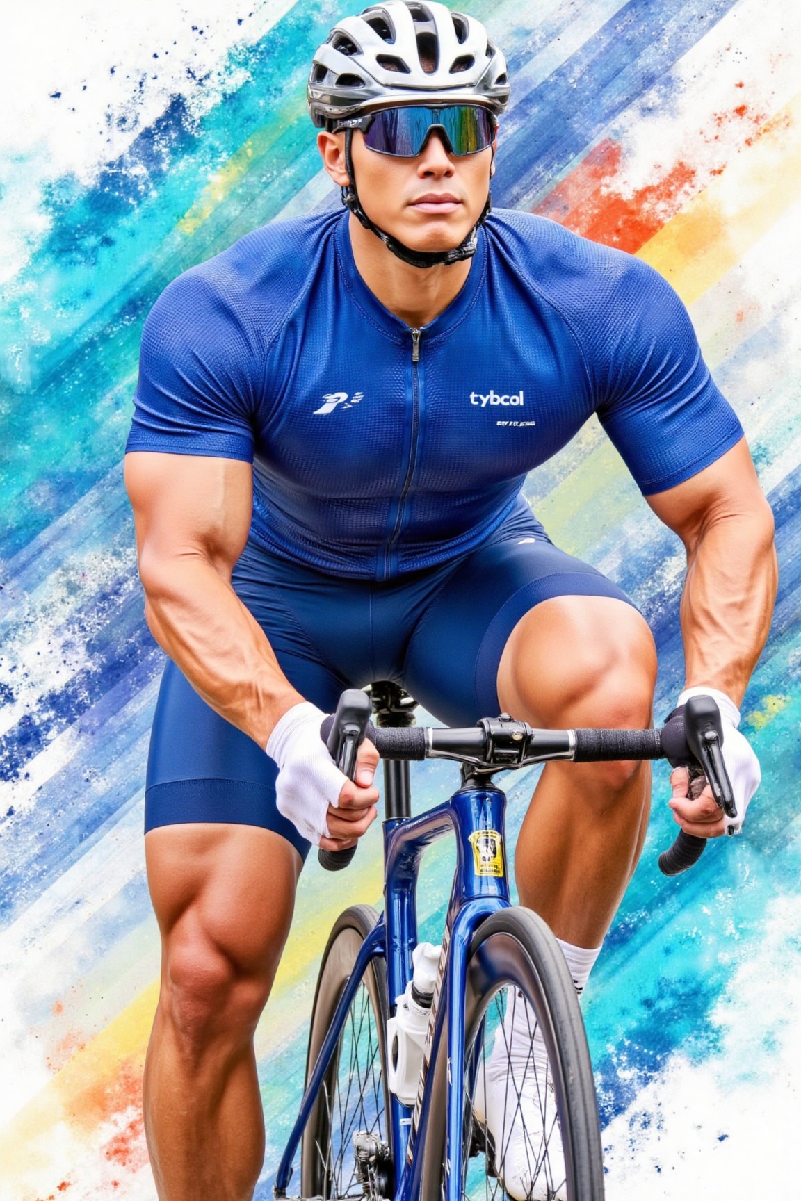 A male cyclist with a strong build,  wheat-colored skin,  deep and three-dimensional facial features on Tensor.Art