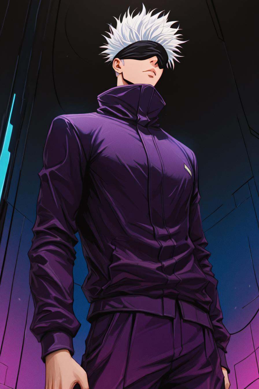 gojou satoru,  white hair,  purple pants on Tensor.Art
