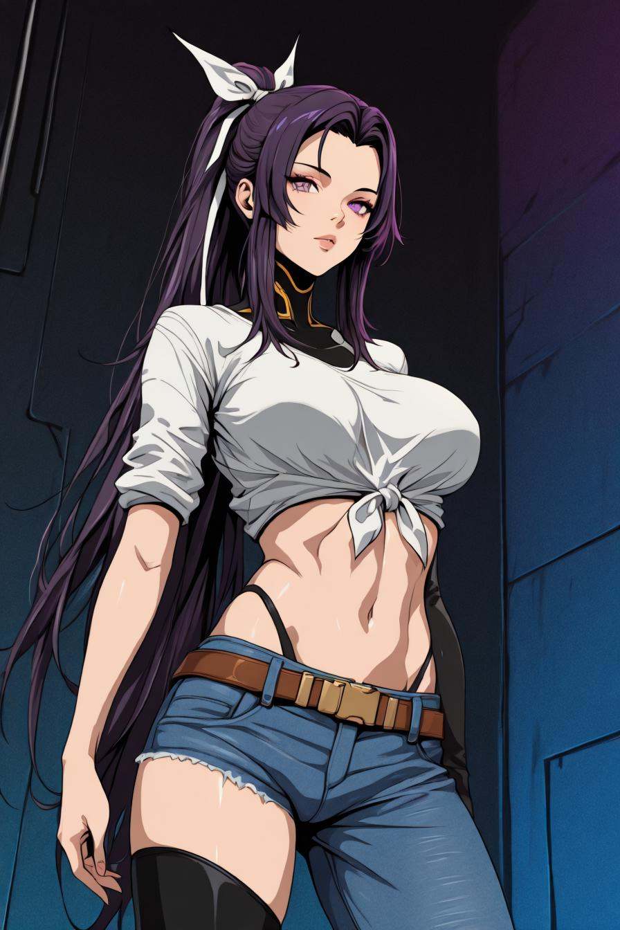 looking at the viewer,  asymmetrical clothes,  navel on Tensor.Art