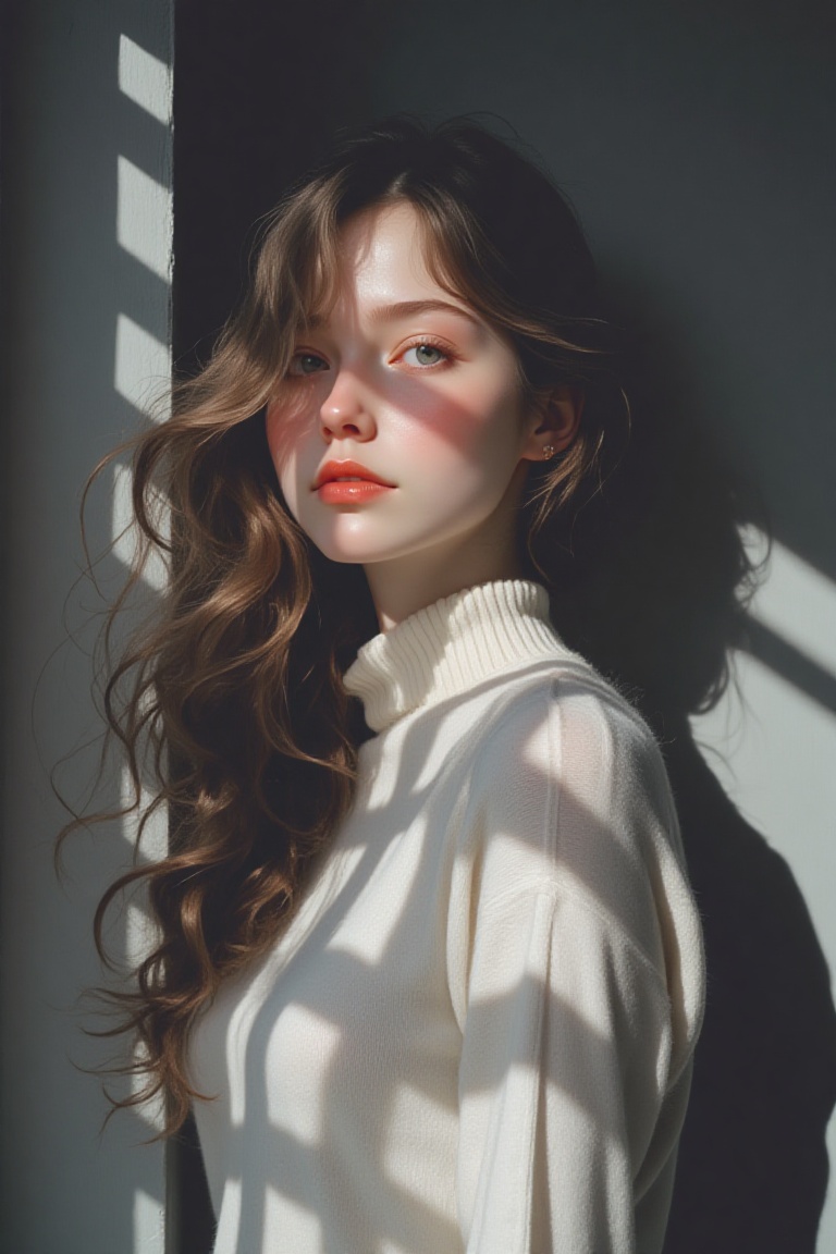 A realistic,  medium-shot portrait of a young woman,  soft pose on Tensor.Art