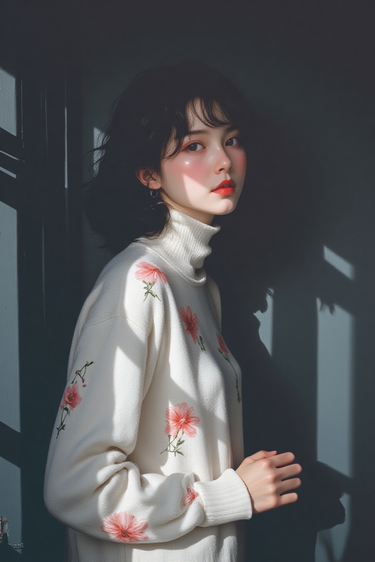 A realistic,  medium-shot portrait of a young woman,  likely of East Asian descent on Tensor.Art