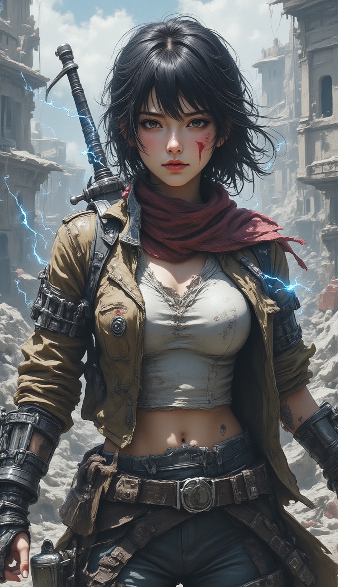 A close-up,  realistic portrait of a fierce female warrior,  possibly of East Asian descent on Tensor.Art