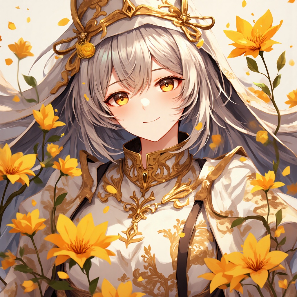1girl,  An animated character in a vibrant garden,  surrounded by yellow flowers and smiling joyfully. on Tensor.Art