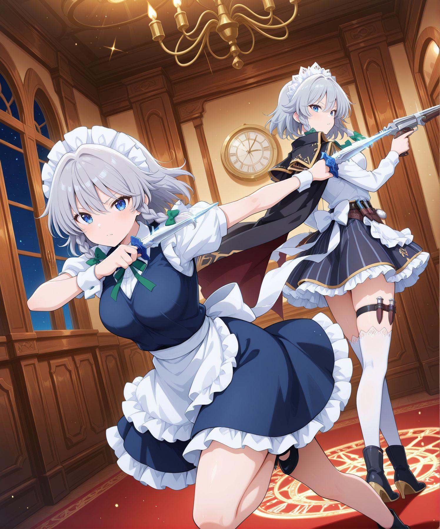 2girls,  dynamic pose,  dagger on Tensor.Art