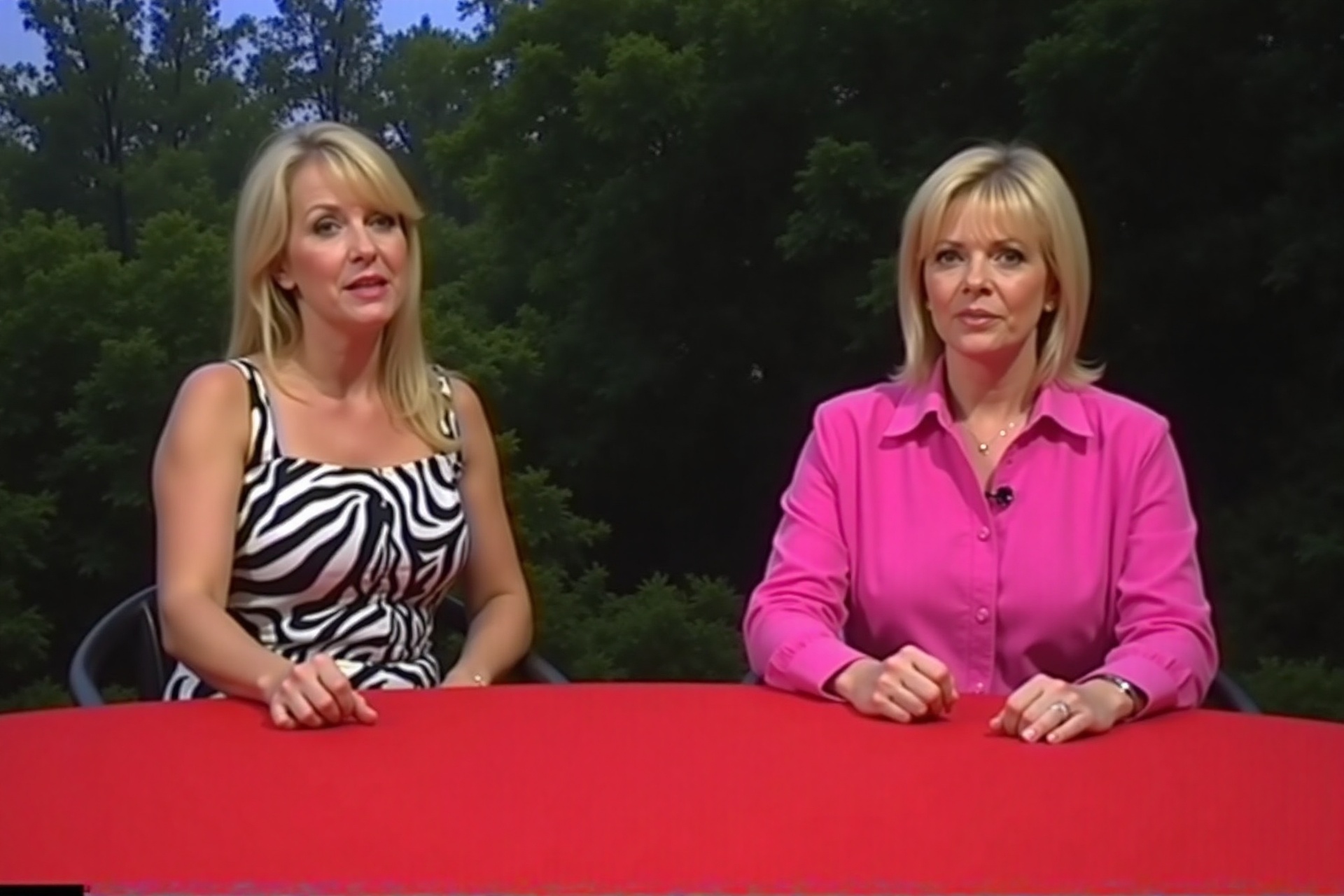 vhsc0re,  two women,  one in a zebra-print top and one in a bright pink shirt on Tensor.Art