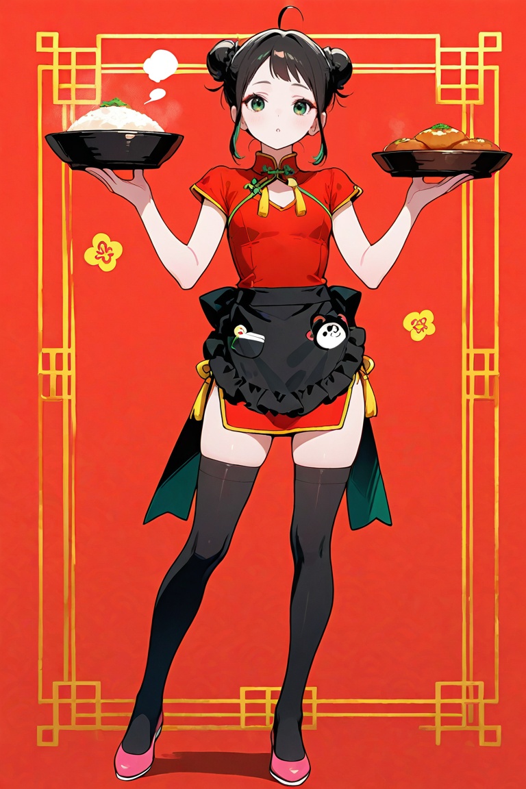 yaya_senda,  green eyes,  red chinese dress on Tensor.Art