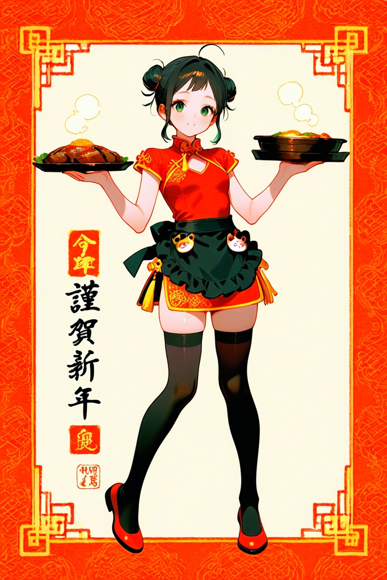 yaya_senda,  green eyes,  red chinese dress on Tensor.Art