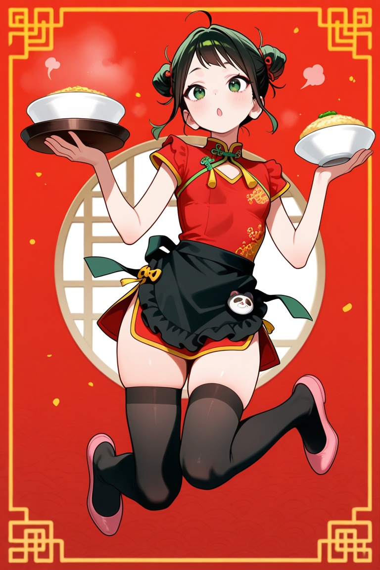 yaya_senda,  green eyes,  red chinese dress on Tensor.Art