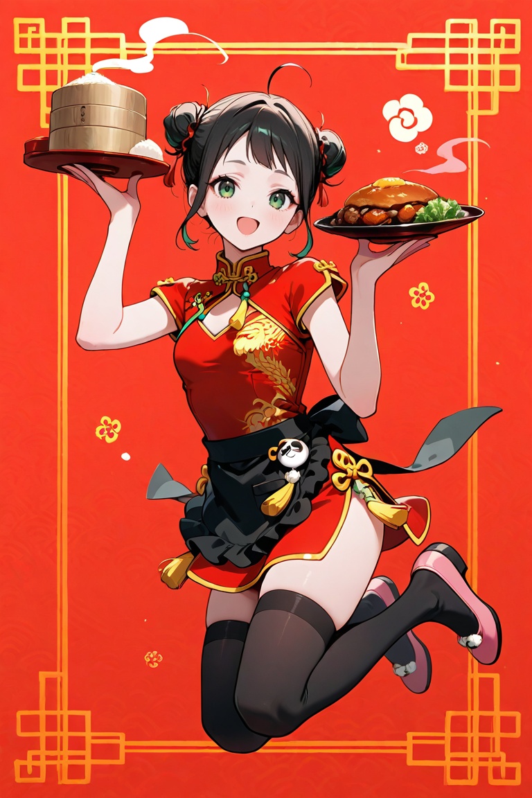 yaya_senda,  green eyes,  red chinese dress on Tensor.Art