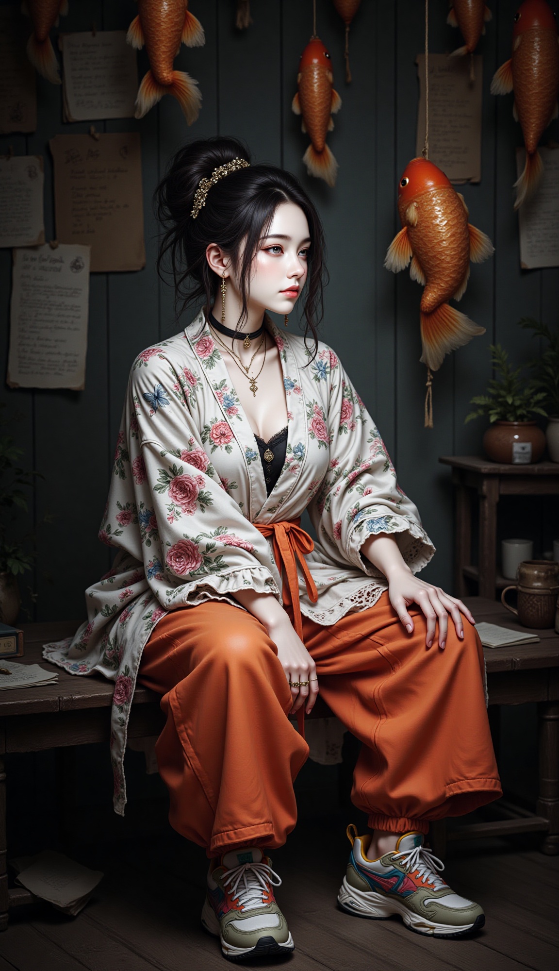 A hyperrealistic,  full-body portrait of a young woman,  possibly East Asian on Tensor.Art