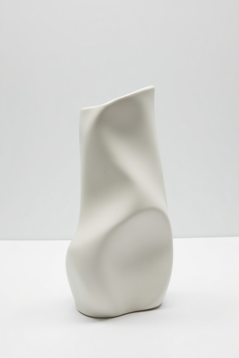 ceramic_vase,  a uniquely twisted ceramic vase with smooth curves and glossy finish,  minimalistic studio background on Te...