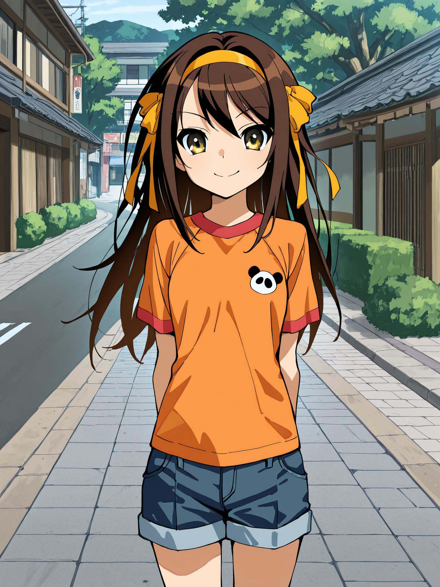 haruhi_jcyellow eyes,  brown hair,  long hair on Tensor.Art