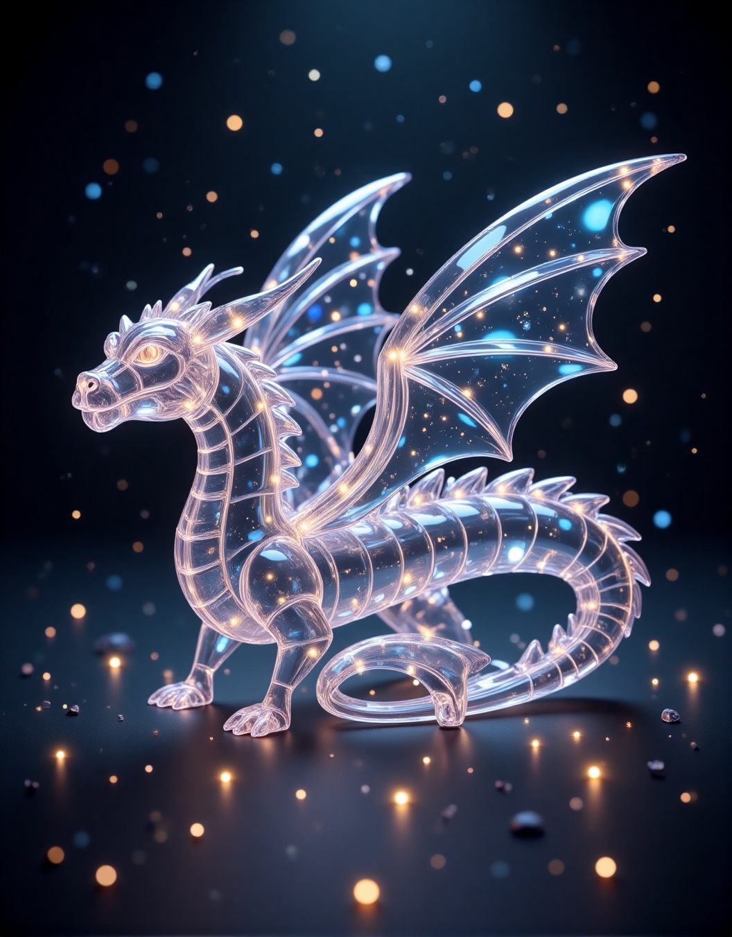 “A hyper-detailed origami celestial dragon made from shimmering stardust paper,  wings spread wide in mid-flight,  surroun...