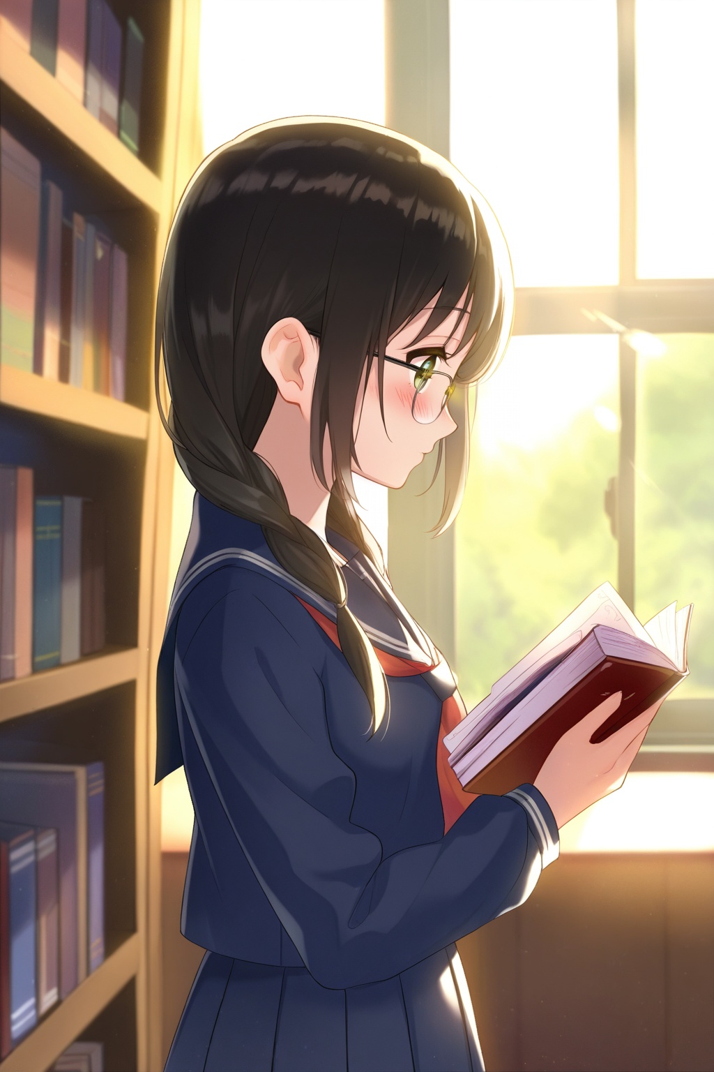 1girl,  glasses,  book on Tensor.Art