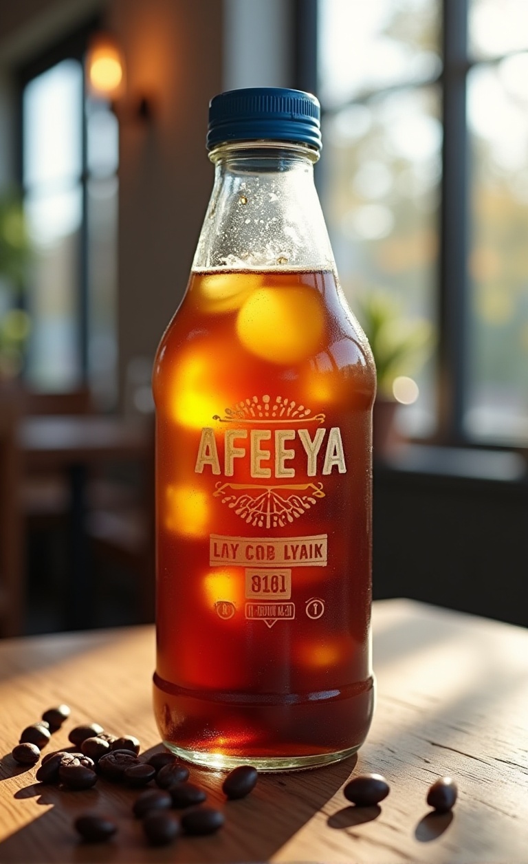 A thick glass bottle (300ml) with a wax-dipped blue cap and a retro "AFEEYA Cold Brew" label. Fill it with rich caramel-to...