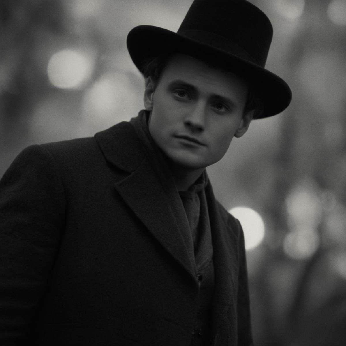 cinematic film still of rotated view,  a man in a top hat and coat,  solo on Tensor.Art