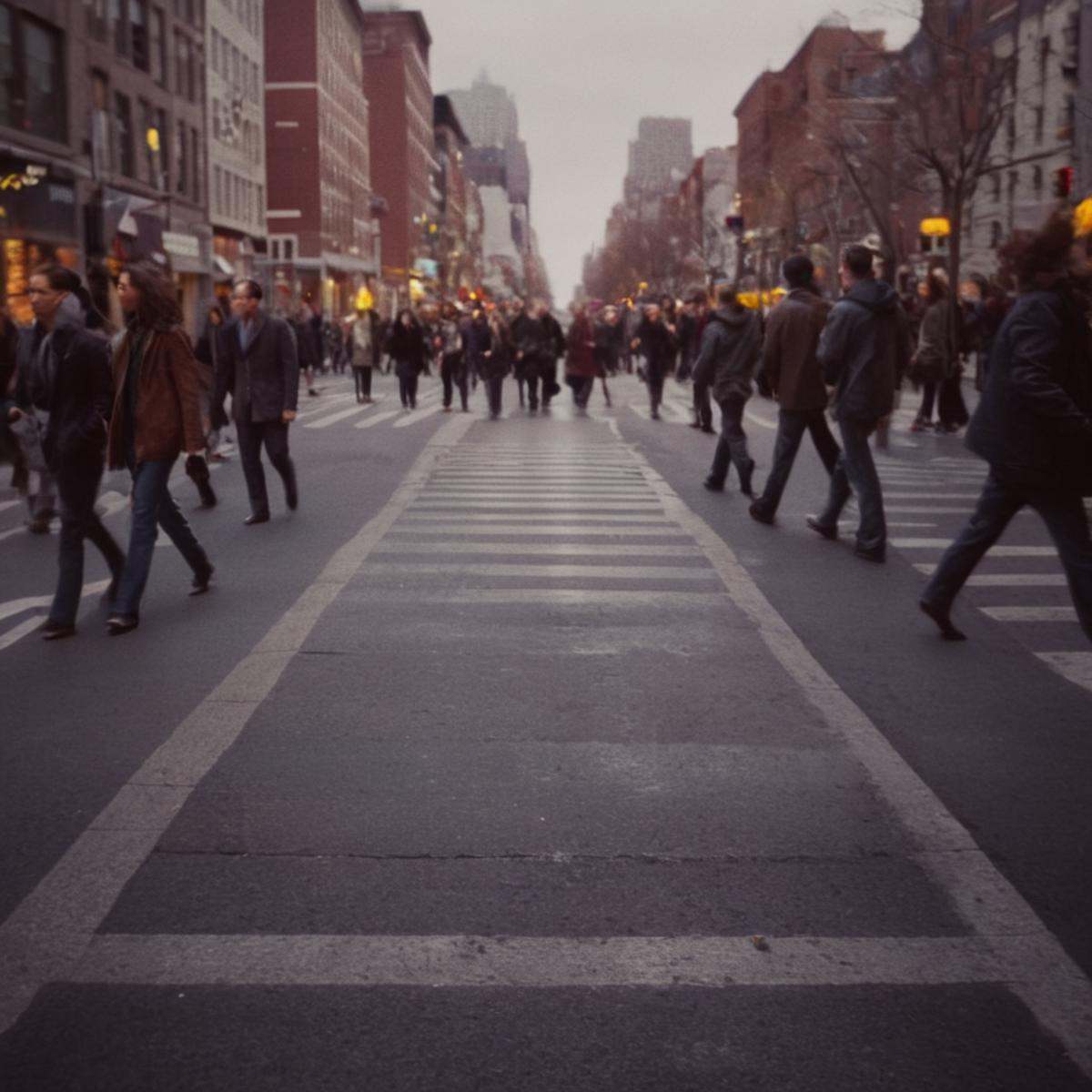 cinematic film still of rotated camera angle view style:1.5a crosswalk in a city with people walking on it,  solo,  lookin...