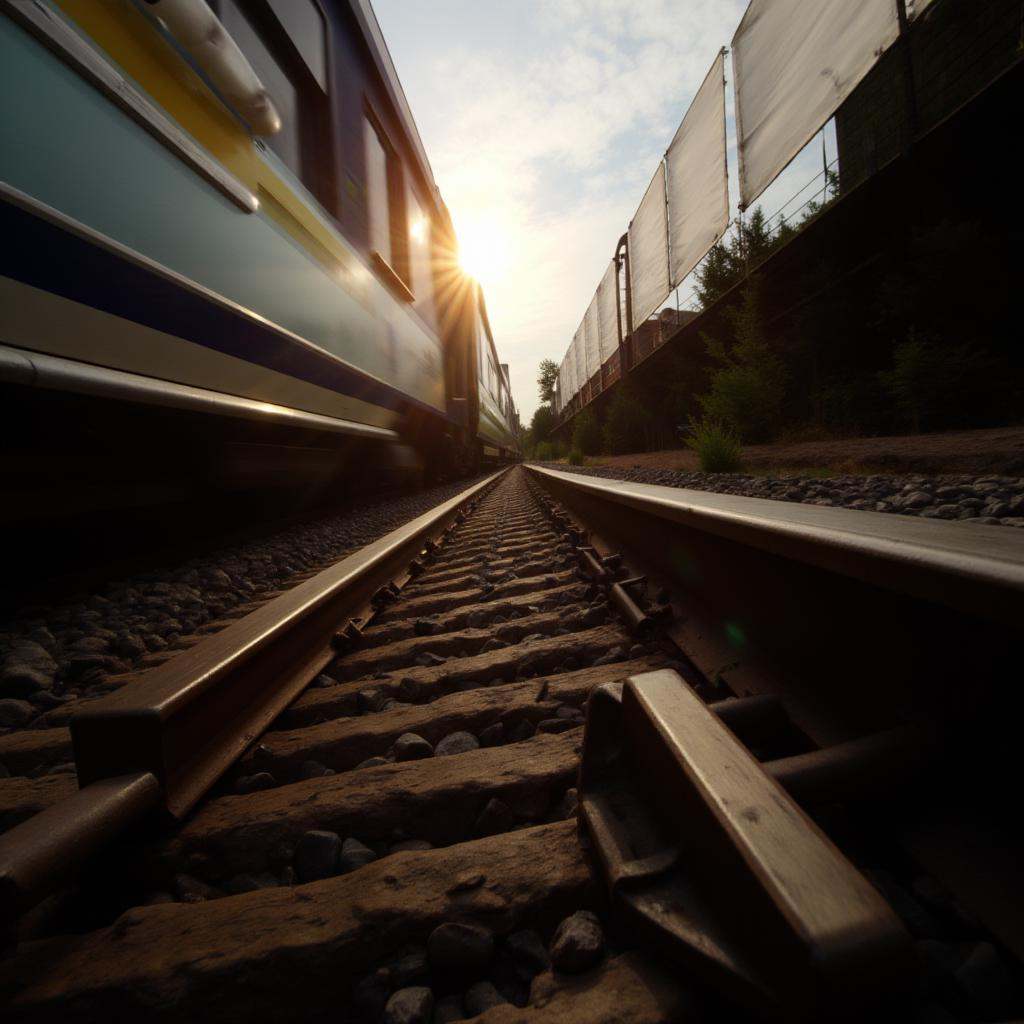 cinematic film still of rotated angle view of a train track,  shallow depth of field,  vignette on Tensor.Art