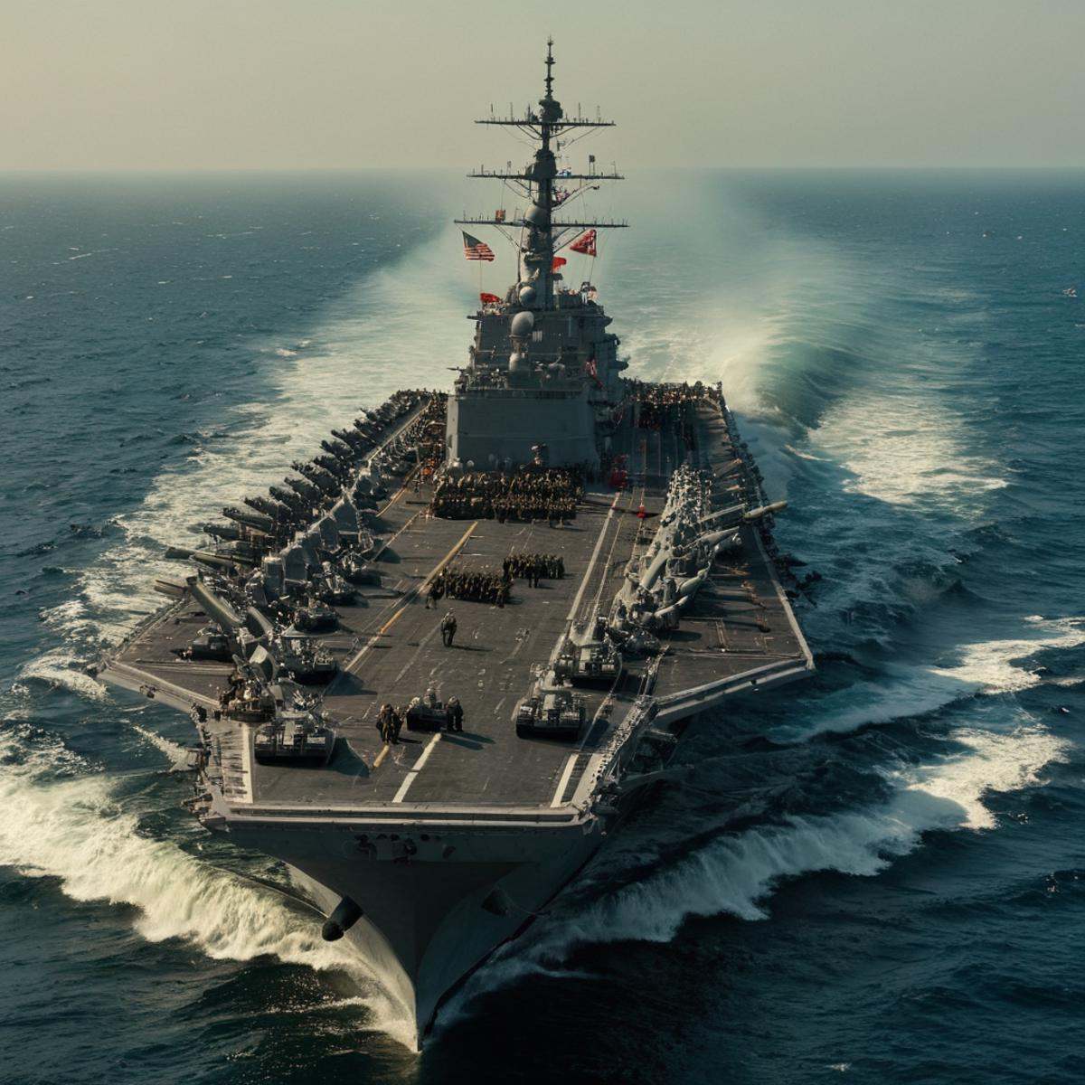 cinematic film still of Allies,  USA,  a large ship with a lot of people on it Allied Forces on Tensor.Art