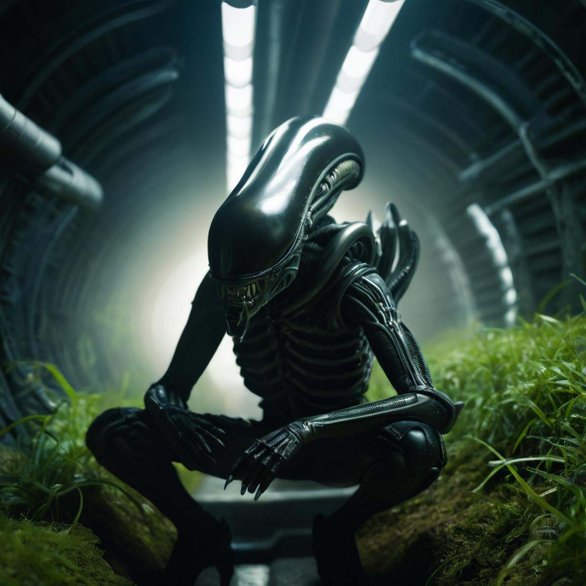 cinematic film still of Xenomorph in a tunnel,  endoparasitoid extraterrestrial species,  solo on Tensor.Art