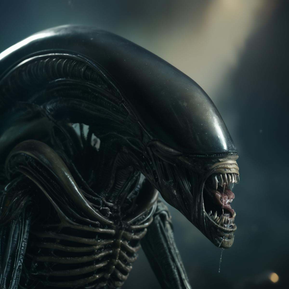 cinematic film still of Xenomorph with it's tongue out,  shallow depth of field,  vignette on Tensor.Art