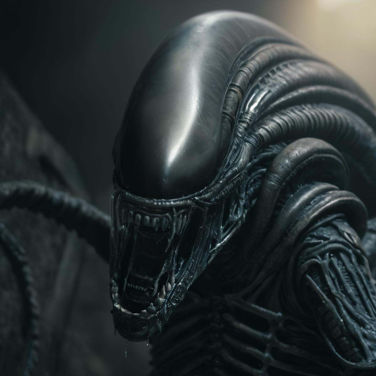 cinematic film still of Xenomorph with it's large tongue out,  shallow depth of field,  vignette on Tensor.Art