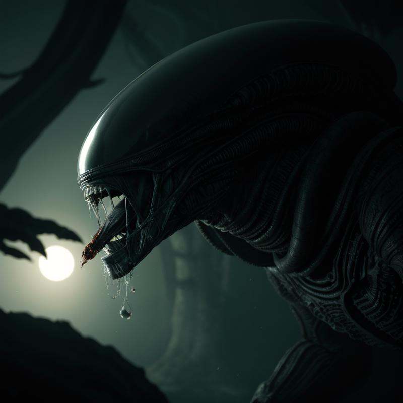 cinematic film still of Xenomorph a close up of a alien with it's tongue out,  endoparasitoid extraterrestrial species,  s...