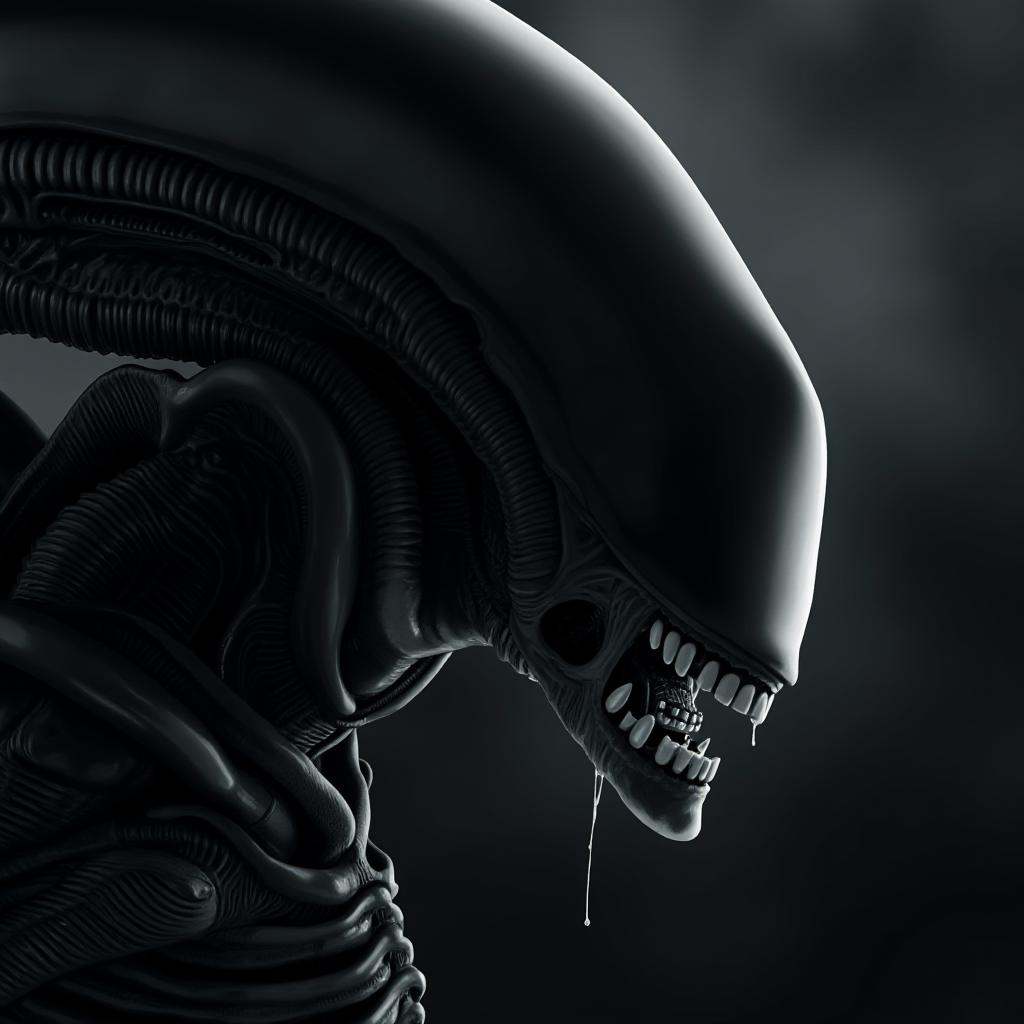 cinematic film still of Xenomorph a close up of a alien with a very big head,  endoparasitoid extraterrestrial species,  s...