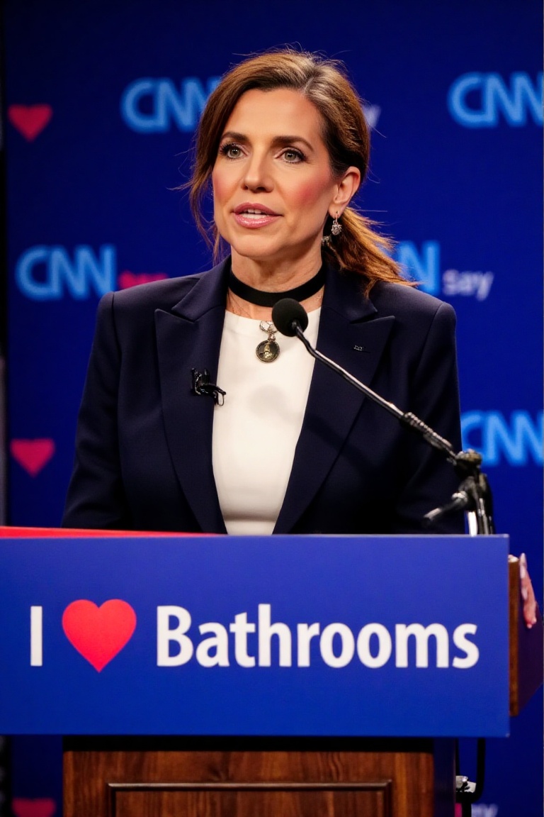 Nancy Mace,  politician,  in a business suit for a televised politican debate on Tensor.Art