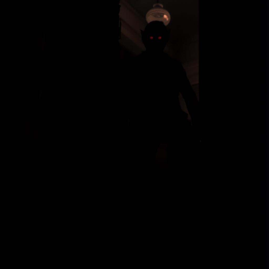 cinematic film still of Vampire Bat creature a silhouetted red eyes creature in a dark room with a staring red eyes,  perf...