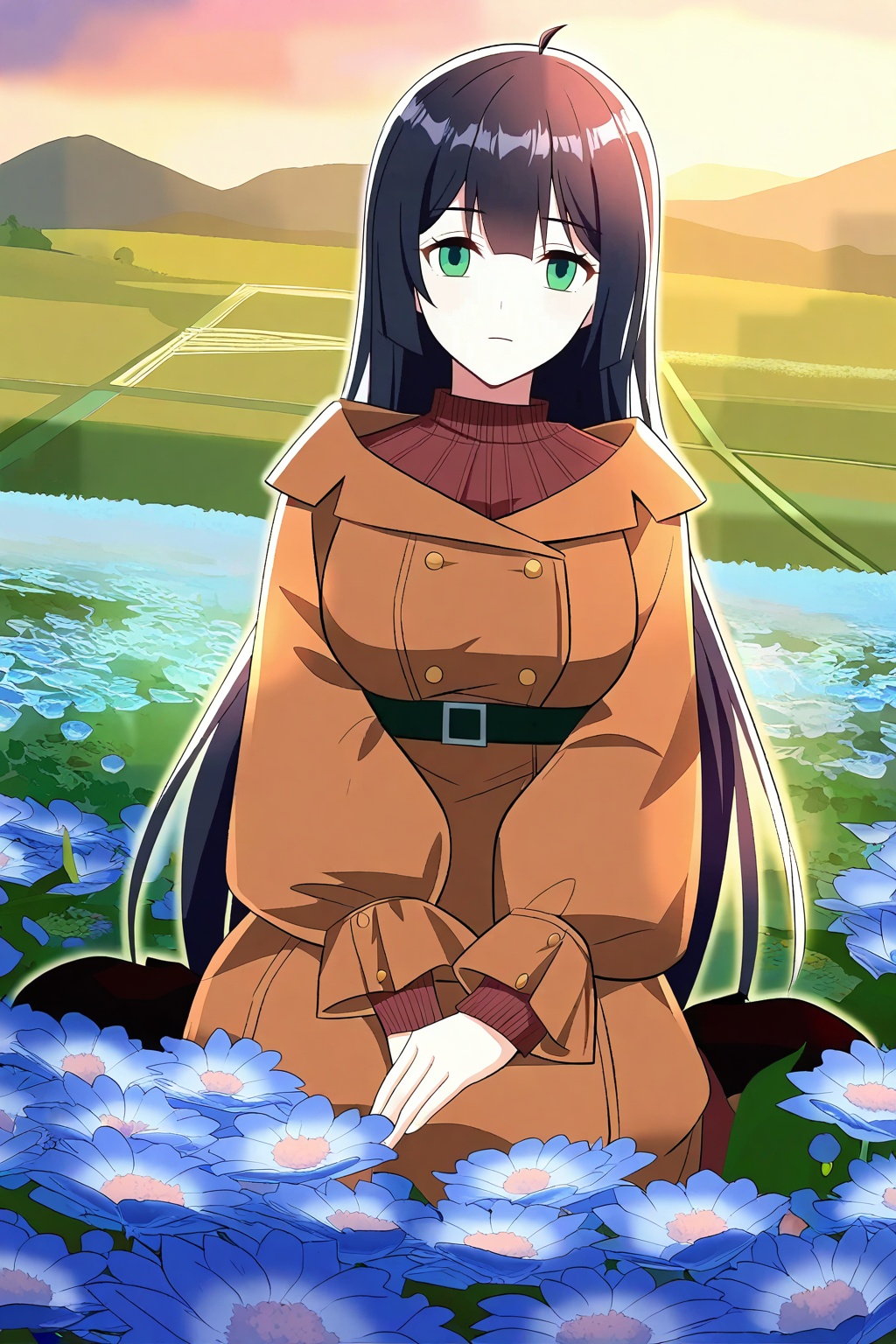 flower field,  flower field,  Sit on the ground on Tensor.Art
