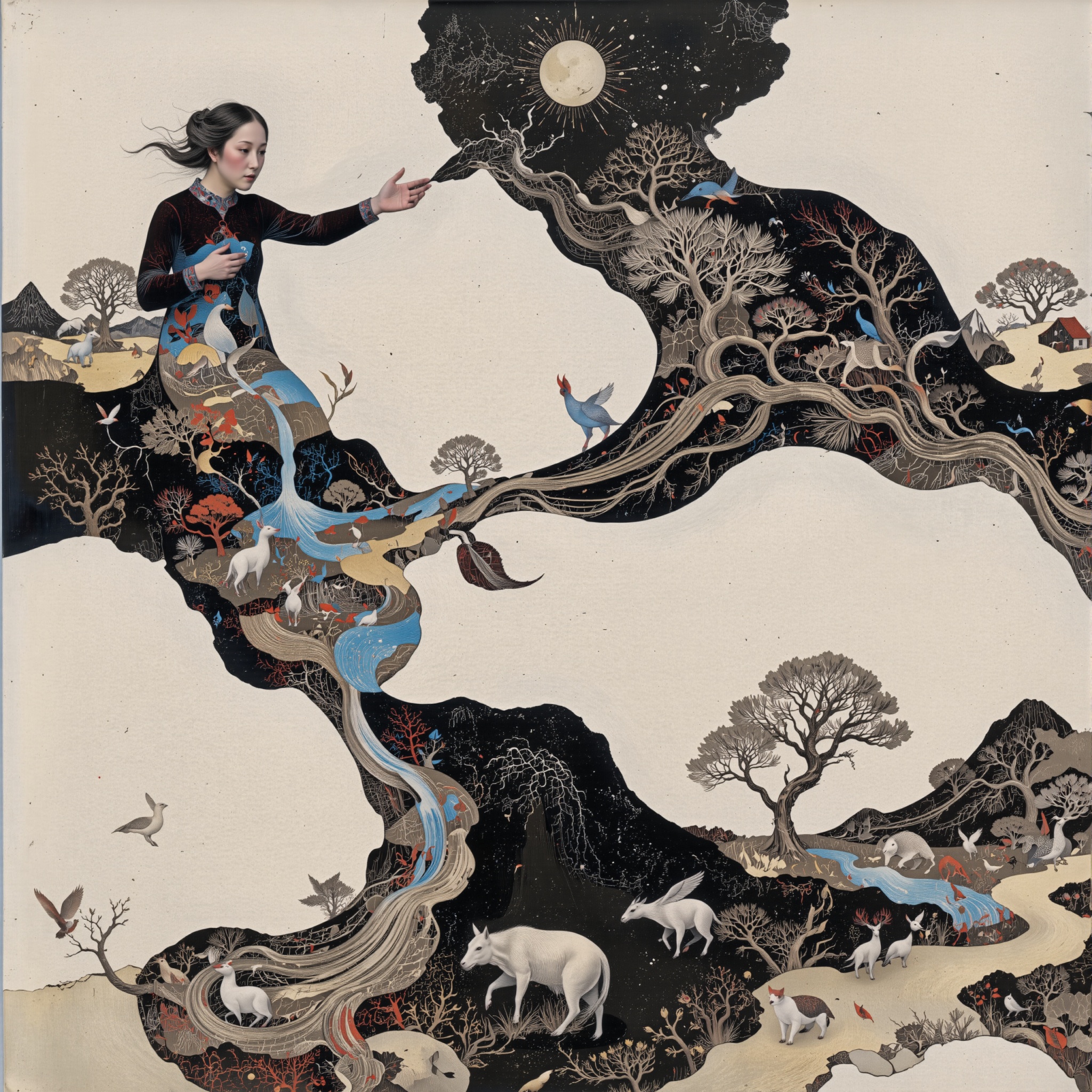 1 girl and her Animus ,  ink,  freehand brush painting on Tensor.Art