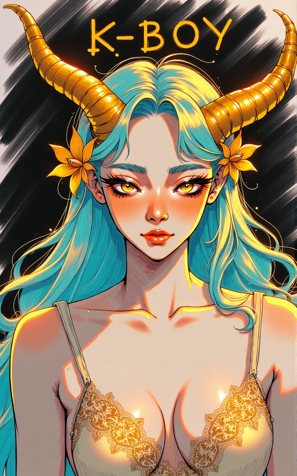 "Gender: female Age: presumably a teenager or young woman (approximately 15-20 years old) Eye color: golden-yellow Hair co...
