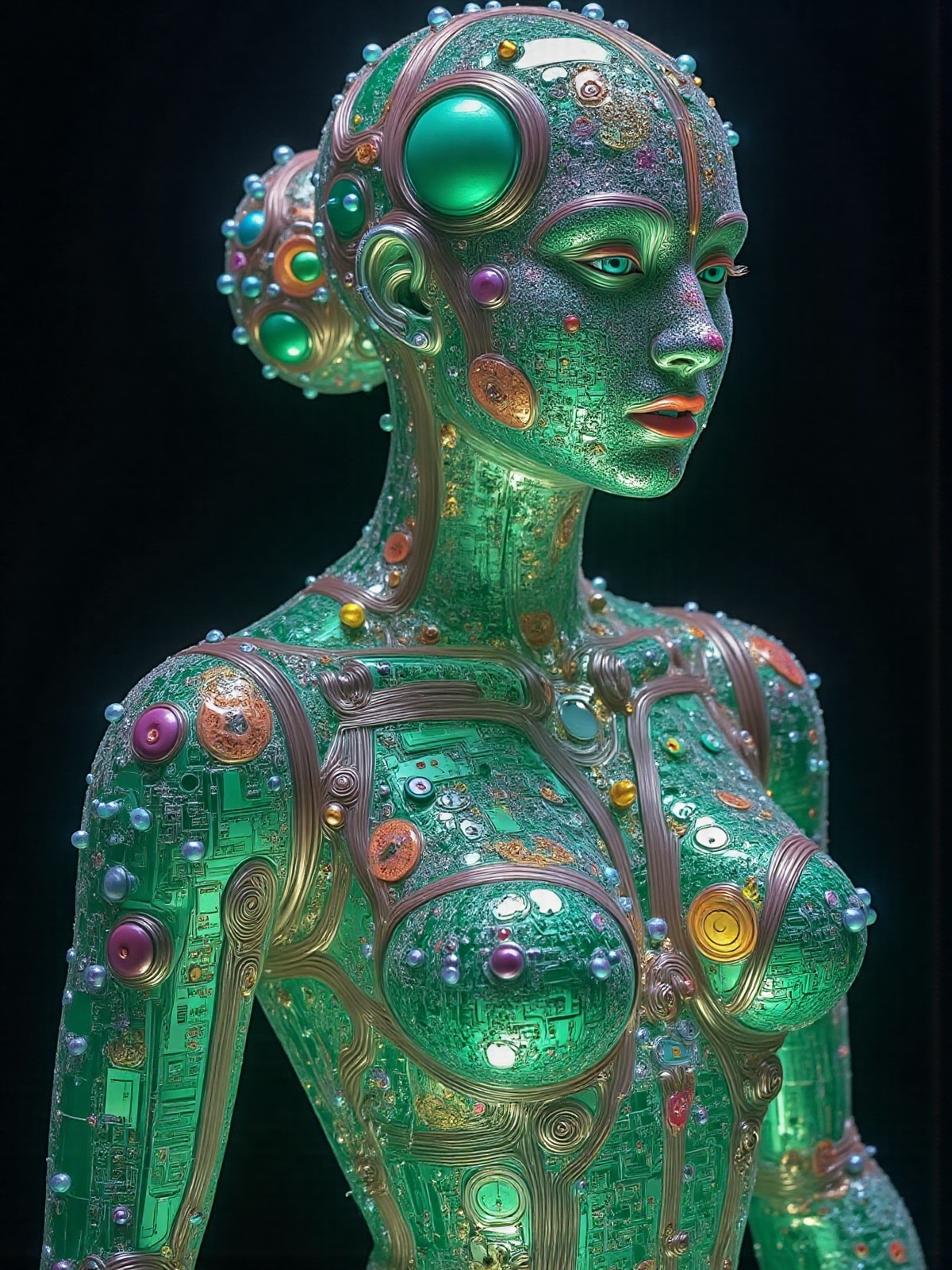 Tiny droplets coalesce into a cluster,  forming the outline of a human figure. The head,  torso on Tensor.Art
