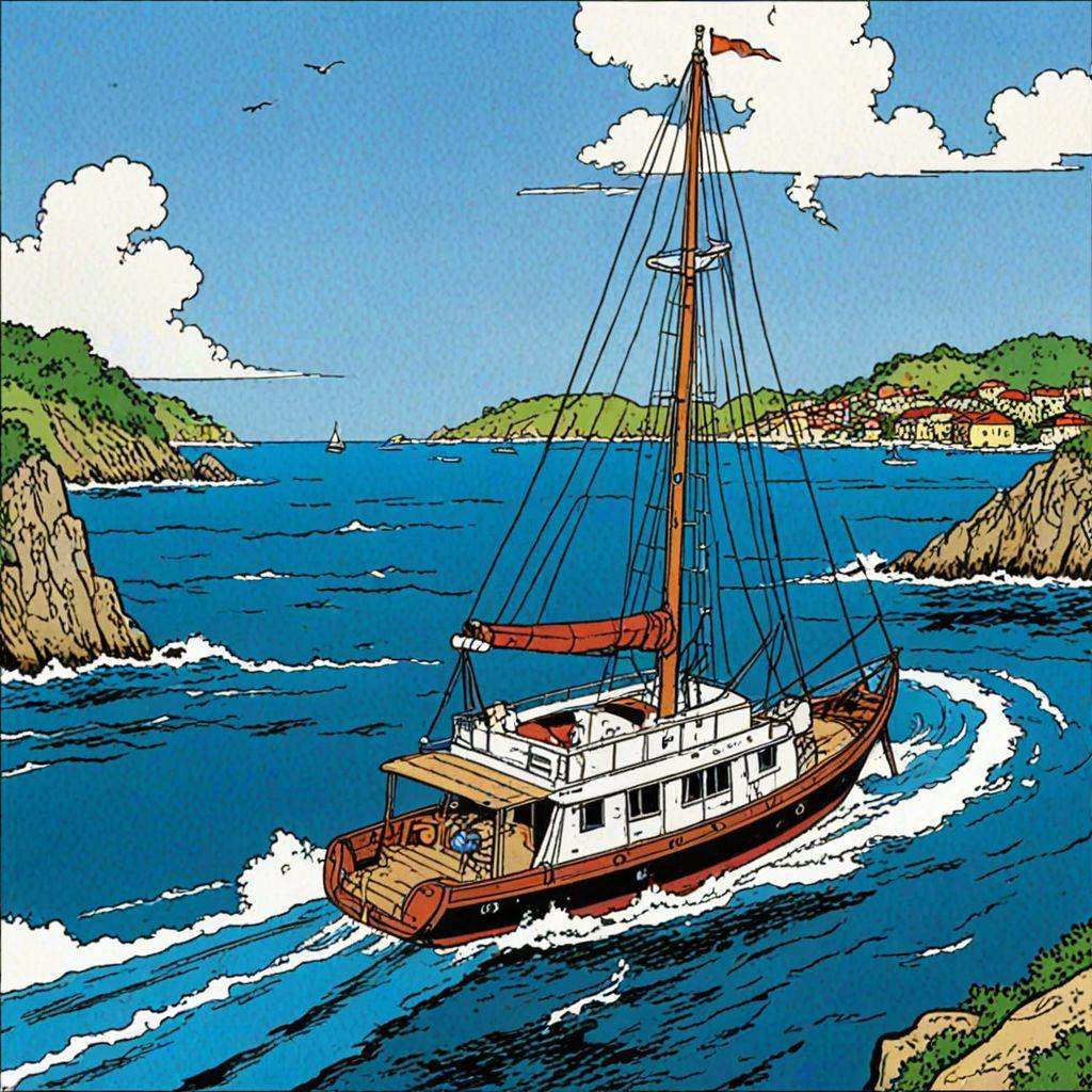 a boat,  ocean,  island rick_hocket on Tensor.Art