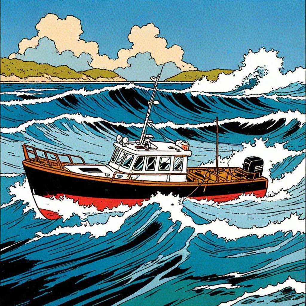 a boat,  ocean,  wave rick_hocket on Tensor.Art