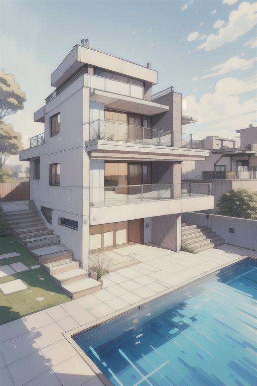 1 modern house,  sketch,  glasses on Tensor.Art