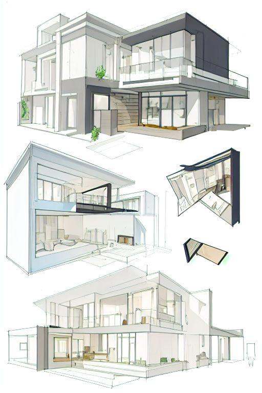 modern house,  architect sketch on Tensor.Art