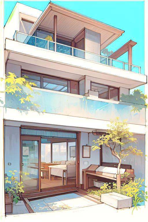 1 modern house,  sketch,  glasses on Tensor.Art