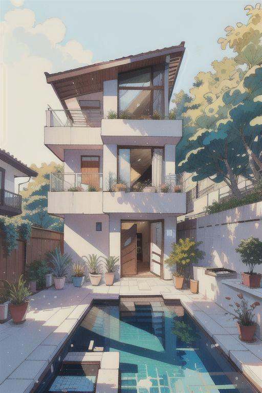 1 modern house,  sketch,  glasses on Tensor.Art
