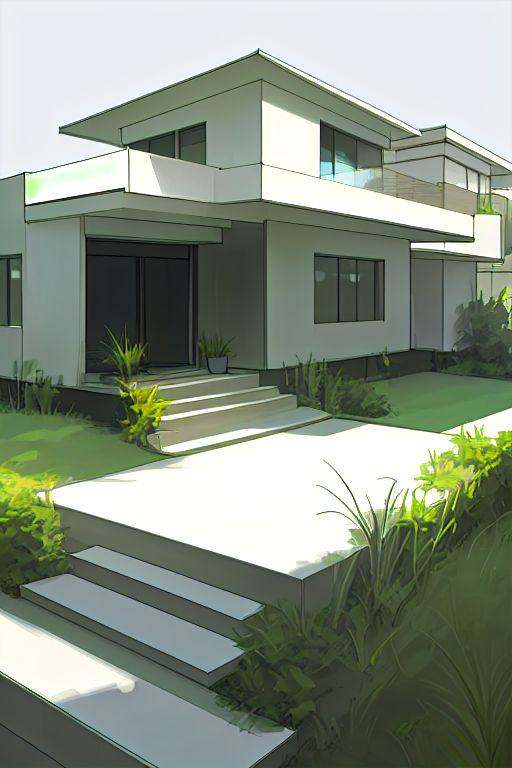 1 modern house architect sketch,  grasses,  simple background on Tensor.Art