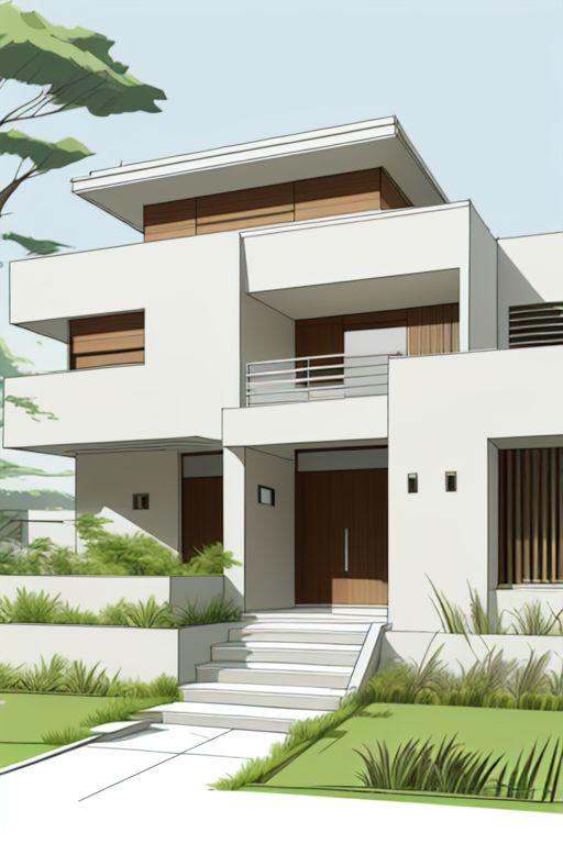 1 modern house architect sketch,  grasses,  simple background on Tensor.Art