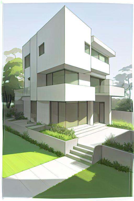 1 modern house architect sketch,  grasses,  simple background on Tensor.Art