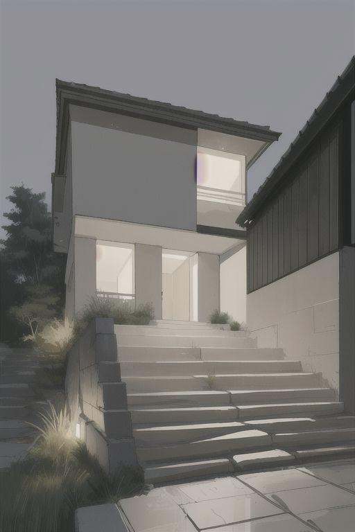 1 modern house architect sketch,  grasses,  light on Tensor.Art